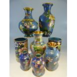 Collection of Cloisonne - Blue ground all decorated with floral swags etc (8 pieces in total)