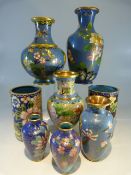Collection of Cloisonne - Blue ground all decorated with floral swags etc (8 pieces in total)