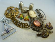 RAF badges, brooches and three silver thimbles