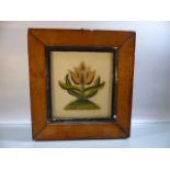 Early silk needlepoint of a lotus flower (c.1800's) framed and glazed in an antique mahogany Regency