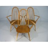 Set of three Windsor Ercol Stick back open armchairs