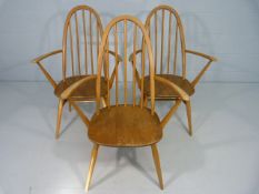 Set of three Windsor Ercol Stick back open armchairs