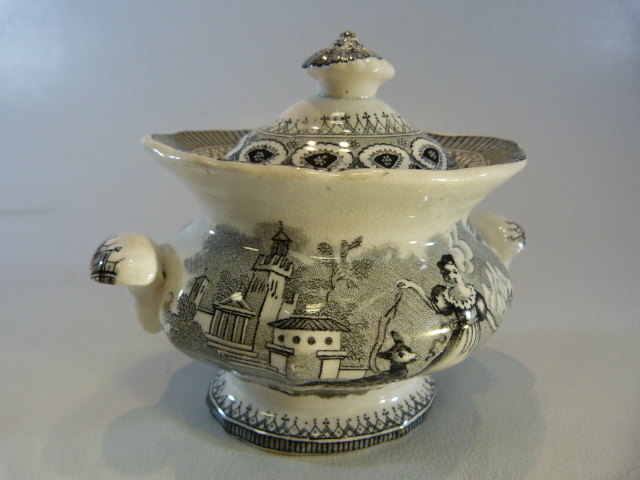 Staffordshire and Collectable pottery to include a creamware Black transfer miniature Tureen and - Image 2 of 7