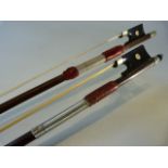 Violin Bow - Two vintage Violin bows, unmarked with mother of pearl inlay.