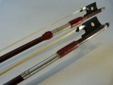 Violin Bow - Two vintage Violin bows, unmarked with mother of pearl inlay.