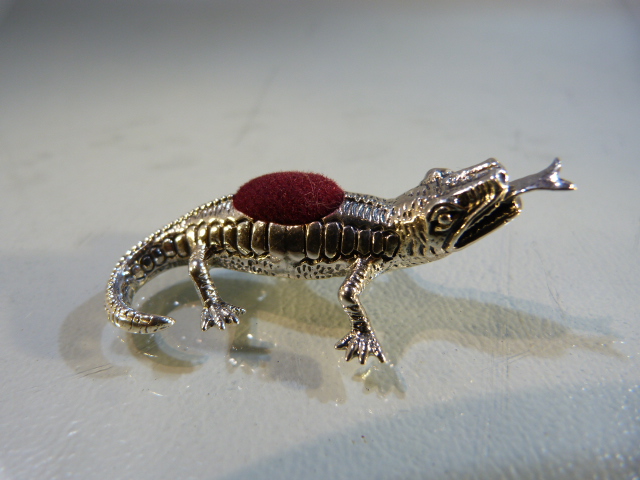 Silver alligator style pincushion