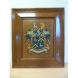 Oak framed panel with hand painted Coat of Arms to centre - mounted in an Oak frame