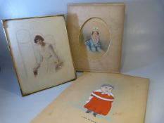 Two comical paintings of Lord Hewart and Mr Justice McCardie 1935 along with two Victorian portraits