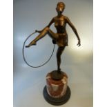 Art Deco Style Bronze of a lady dancing with hoop, stamped `BRONZE GARANTO PARIS, J.B.DEPOSEE,