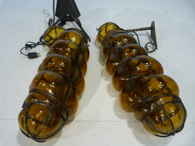 Wall lights - pair of amber twist glass wall lights or to be made into one light fittings . - Image 3 of 6