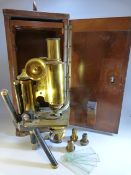 MICROSCOPE - J Swift and Son London Patent 24960. Lacquered brass microscope with fine focusing,