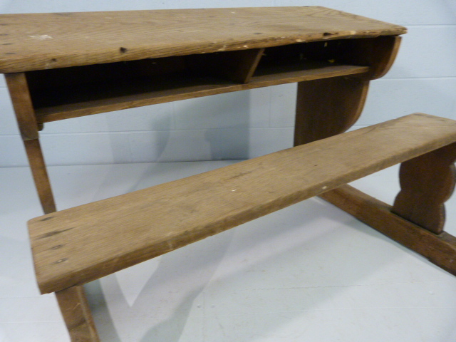 Victorian childrens teak double school desk - Image 2 of 6