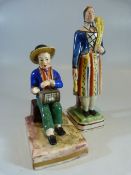 Miniature Staffordshire figure - probably Neale & Co. on a square stepped base with brown banding.