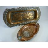 Art Nouveau copper tray set with a Commemorative Medallion for Edward VII and Queen Alexandra