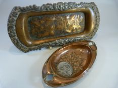 Art Nouveau copper tray set with a Commemorative Medallion for Edward VII and Queen Alexandra