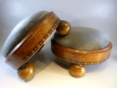 Pair of Edwardian inlaid mahogany sewing / footstools by Urqhart and Adamson