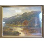 B.W Leader - signed oil of a landscape river scene. - Framed and glazed, signed lower right.
