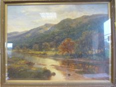 B.W Leader - signed oil of a landscape river scene. - Framed and glazed, signed lower right.