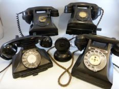 Four Bakelite vintage telephones