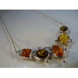Silver and amber style five section necklace