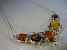 Silver and amber style five section necklace