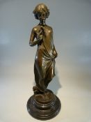 Art Deco Style Bronze of a lady looking at a posy of flowers, signed Pittaluga, Height (including