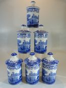 Spode Italian blue and white Spice pots - to include Pepper, Parsley, Cinnamon, Basil, Rosemary
