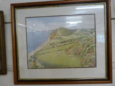 Local Interest - Watercolour of a View of Branscombe looking to the sea. Signed Eleanor Ludgate