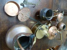 Antique brass and copper kettles etc