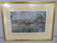 Racing - Gilbert Holiday - a racing print of horses at the fence.