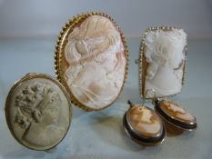 Colection of Five Cameos three as brooches and a pair of earrings