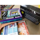 Sinclair ZX spectrum computer with various games and magazines.