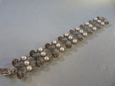 Silver marcasite and seed pearl art deco style bracelet