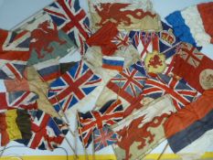 Antique and later flags to include Union Jack, some European and Welsh etc