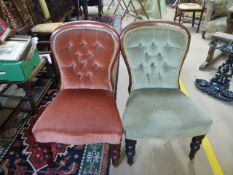 Two Victorian button back chairs.