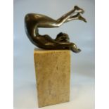 Art Deco Style Bronze of an amorous lady, signed Milo, Height (including base) approx. 27.5cm