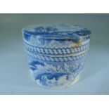 Turner blue and White pearlware pill pot. Early 19thc Century depicting country scenes