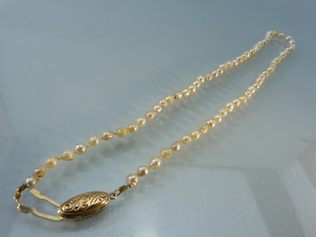 Cultured Pearl necklace with Graduating beads and a 14k gold clasp. - Image 6 of 7