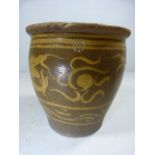 Chinese glazed planter with turquoise interior