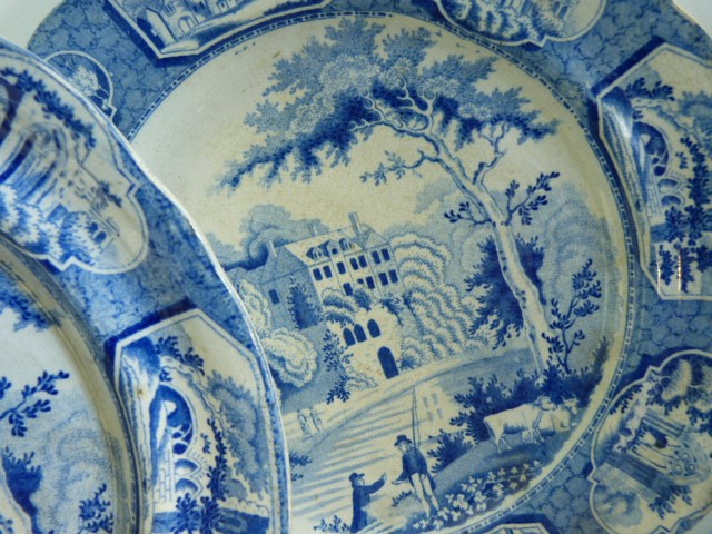 Lord Bryons House Pearlware Blue and white plate along with a pair of matching Pearlware plates - - Image 10 of 13