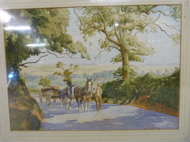 Laurence T Peace - Watercolour of 'Logging in Devon'. Signed lower right. - Image 2 of 6