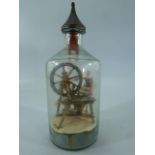 French Napoleonic Prisoner of War Spinning Jenny in bottle. The Bottle with stopper and rough pontil