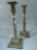 Silverplated Ornate candlestick - Acanthus Decorated top leading to Corinthian type column on beaded
