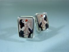 Cufflinks marked Sterling silver set with Art Deco Panel depicting a Nude Lady. approx weight - 12.