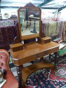 Mahogany dressing table with solid base and single drawer. Mirror over.