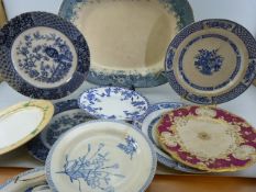 Collection of Antique plates to include a set of Three Wedgwood 19th Century blue and White