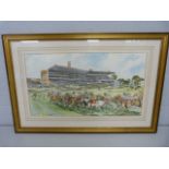 Watercolour and pen of horses racing 'The Pacemaker signed Mark Huskinson? 1986/8