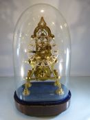19th Century skeleton clock under under glass dome. Fusee chain driven movement (pendulum and key in