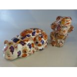 Oriental Imari figure of a cat and a similar figure of a frog. Both with red four character marks to