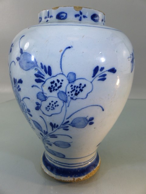 Delft Late 18th - Early 19th Century Drug/Tobacco jar. Decorated in underglaze blues of Floral - Image 2 of 9